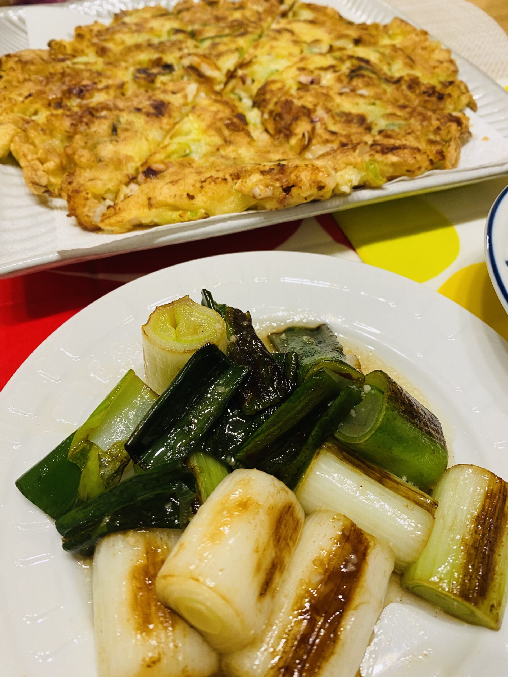 道の駅おかべで購入した、深谷ねぎで作ったねぎ焼きとチヂミの夕飯