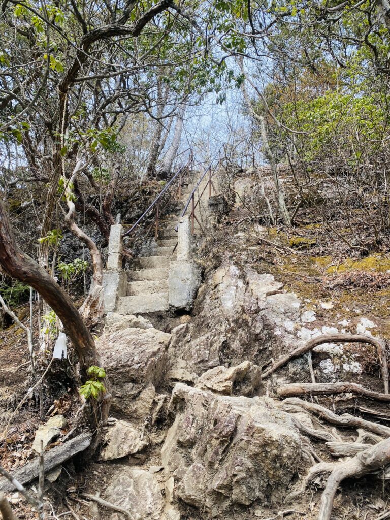 三峯神社の奥宮へ向かう最後の鎖場と階段