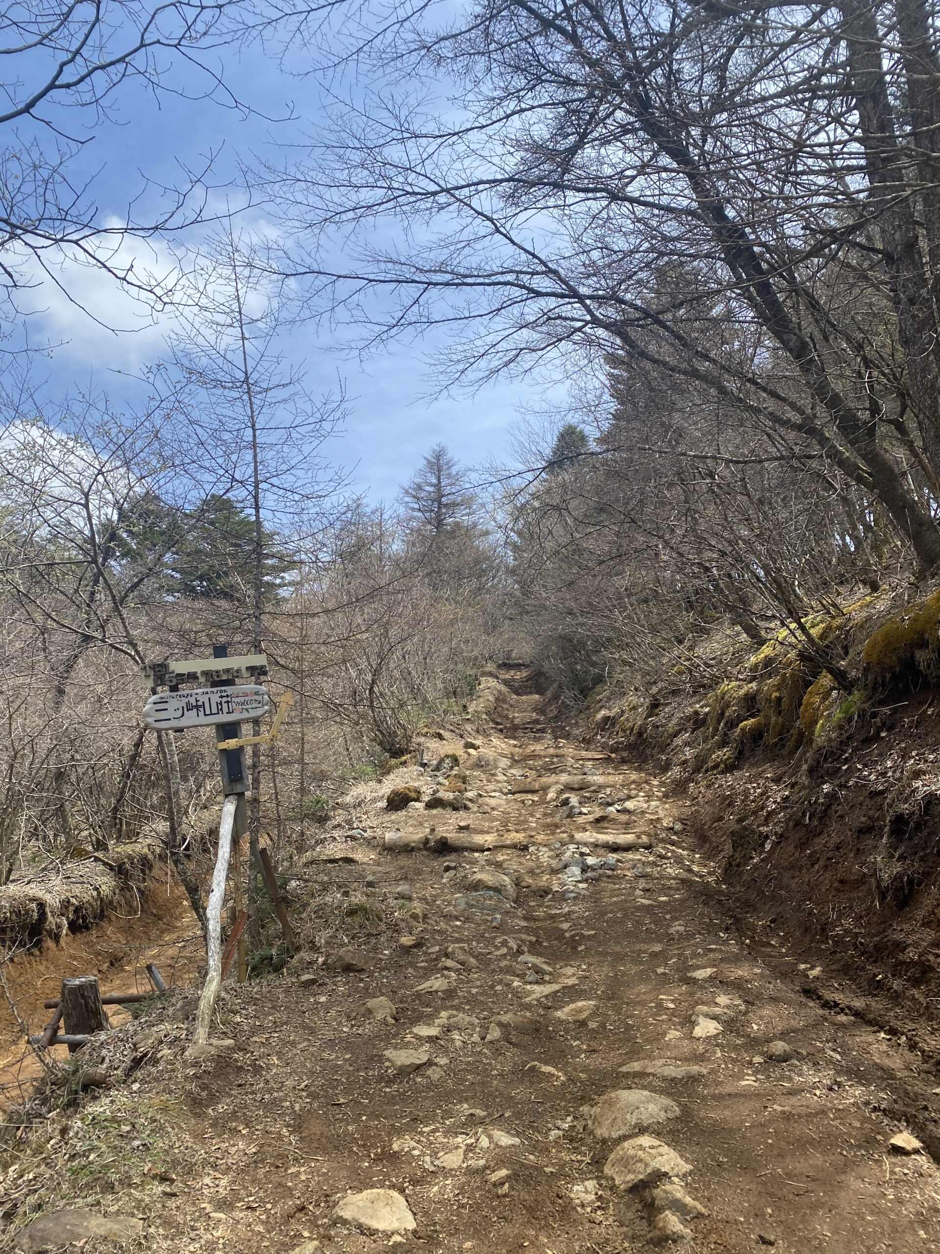 三ツ峠山山荘の分岐の看板