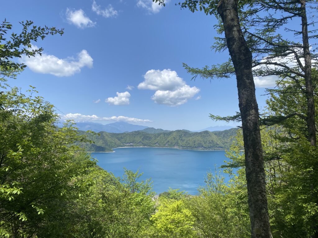竜ヶ岳登山道からのぞく本栖湖の様子