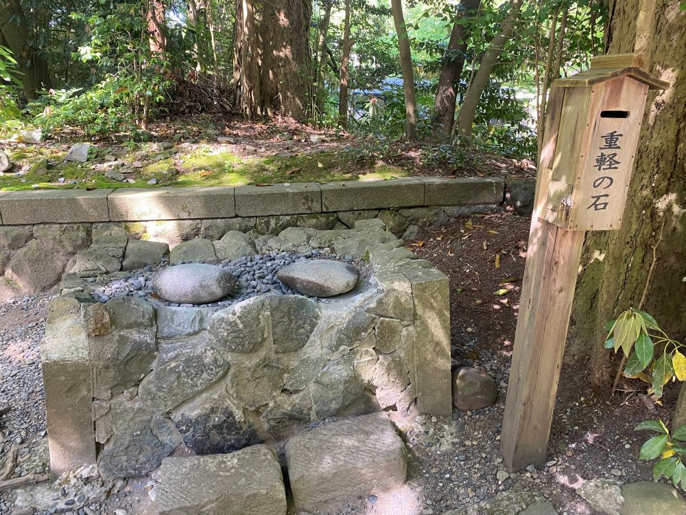 弥彦神社境内にある「重軽石」