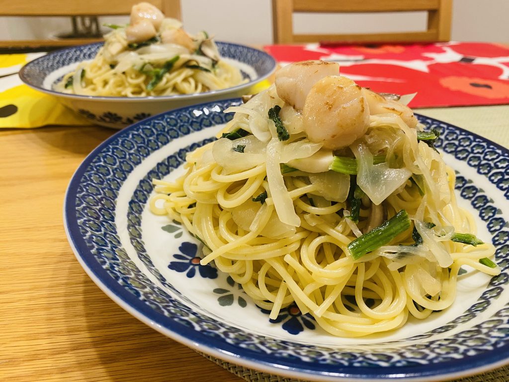 空知舎「帆立醤油」を使ったアレンジ料理。パスタ